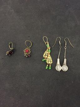 Lot of Three Various Styled Pairs of Matched Vintage Drop Earrings