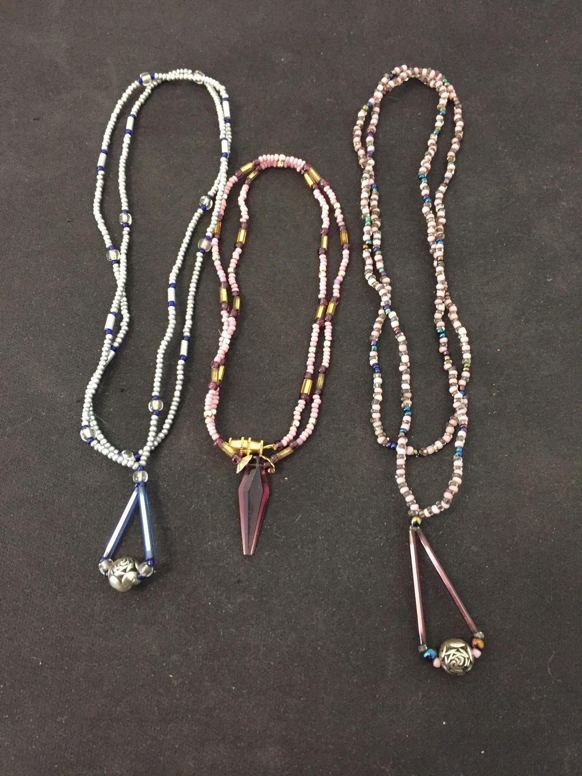 Lot of Three Various Length & Color Hand-Crafted Old Pawn Native American Styled Beaded Necklaces