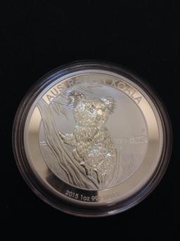 2015 1 Ounce .999 Fine Silver Australian Proof Koala Silver Bullion Round Coin