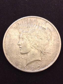 1922-D United States Peace Silver Dollar - 90% Silver Coin from Collection