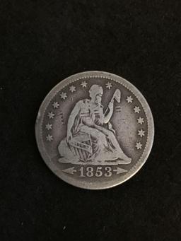 PRE-CIVIL WAR NICE CONDITION 1853-O United States Seated Libery Quarter - 90% Silver Coin