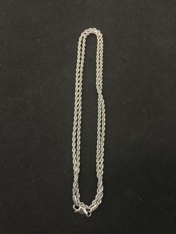 Aurafin Designed 2.5mm Wide 22" Long Rope Link Sterling Silver Chain