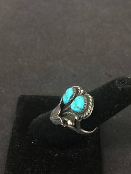 Twin Tumbled Turquoise Accented 28mm Long Tapered Old Pawn Native American Style Sterling Silver