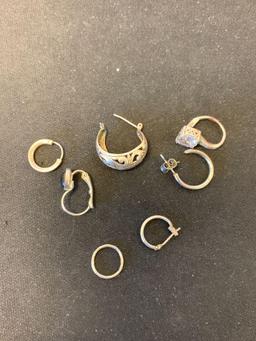 Lot of Six Sterling Silver Various Size & Style Single Mismatched Hoop Earrings