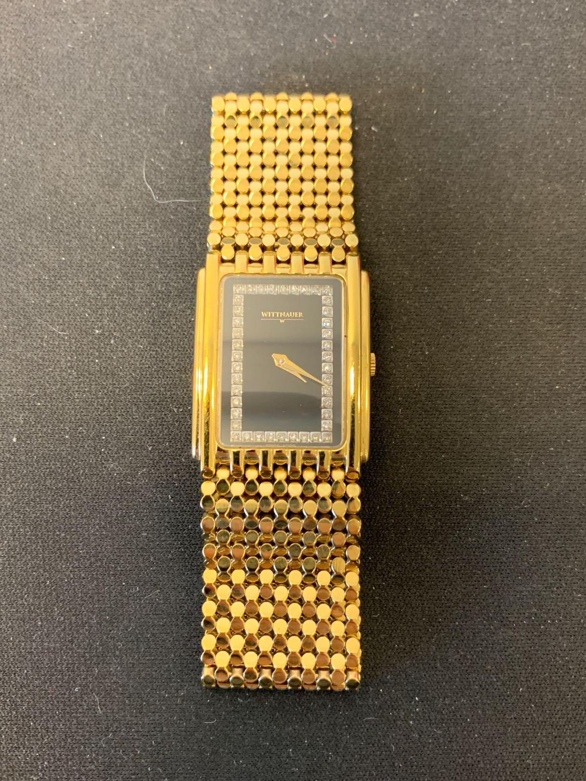 Wittnauer Designed Rectangular 33x25mm Rhinestone Framed Face Gold-Tone Stainless Steel Watch w/