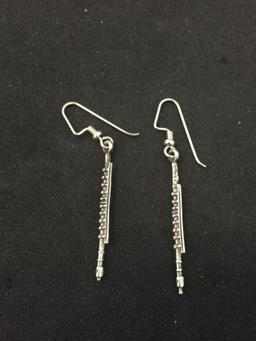 Pair of Sterling Silver Clarinet Musical Instrument Themed 2.5" Long Drop Earrings