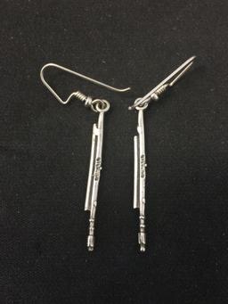 Pair of Sterling Silver Clarinet Musical Instrument Themed 2.5" Long Drop Earrings