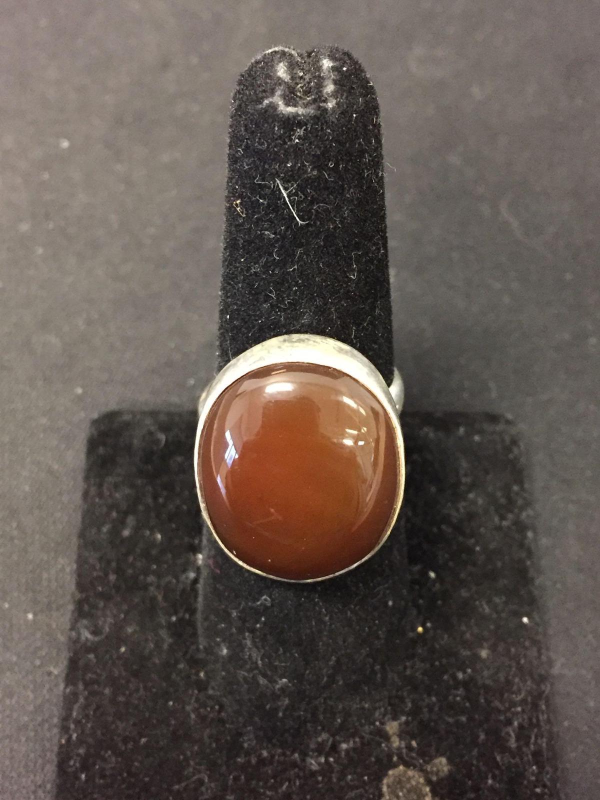 Featured Oval 21x17mm Brown Chalcedony Cabochon Sterling Silver Ring Band-Size 7