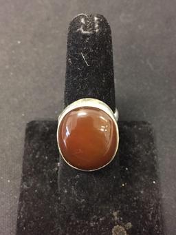 Featured Oval 21x17mm Brown Chalcedony Cabochon Sterling Silver Ring Band-Size 7