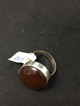 Featured Oval 21x17mm Brown Chalcedony Cabochon Sterling Silver Ring Band-Size 7