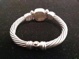 David Yurman Designed Signature Rope Twist Style XL Themed Sterling Silver & 18K Bangle Bracelet