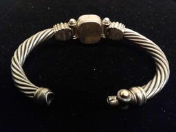 David Yurman Designed Signature Rope Twist Style XL Themed Sterling Silver & 18K Bangle Bracelet