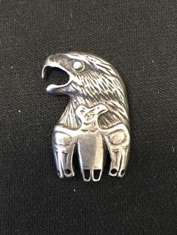 Signed Designer Old Pawn Native American 1.25in Tall Eagle Motif Sterling Silver Pendant