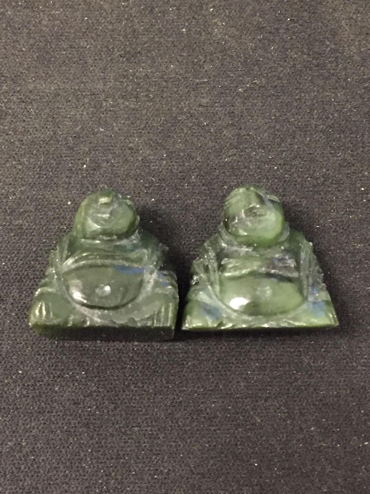 Lot of Two Asian Style Hand Carved 20mm Tall Green Jade Buddha Figurine - 83 Carats Total Weight