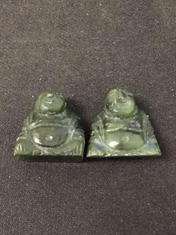 Lot of Two Asian Style Hand Carved 20mm Tall Green Jade Buddha Figurine - 83 Carats Total Weight