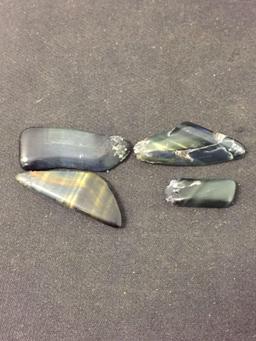 Lot of Four Tumbled Polished Various Size Loose Hawk's Eye Gemstones - 51 Carats Total Weight