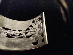 PZ Designed Israeli Made Hammer Finished Floral Decorated Extra Large 35mm Wide Sterling Silver Cuff