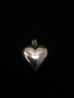 High Polished Thai Designed 1in Sterling Silver Puffy Heart Pendant