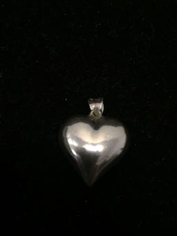 High Polished Thai Designed 1in Sterling Silver Puffy Heart Pendant