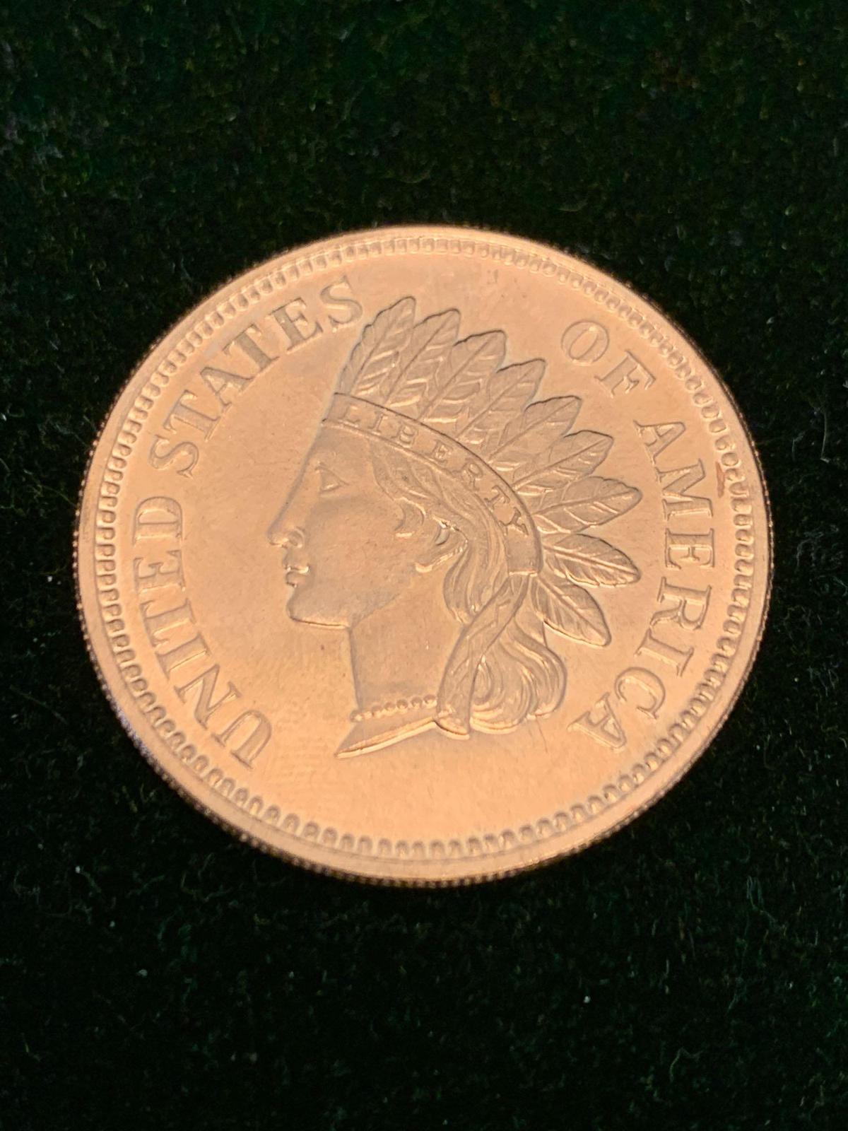 Indian Head Style 1 Ounce .999 Fine Copper Bullion Round