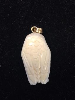 Hand-Carved Walrus Tusk Owl 1in Tall Pendant