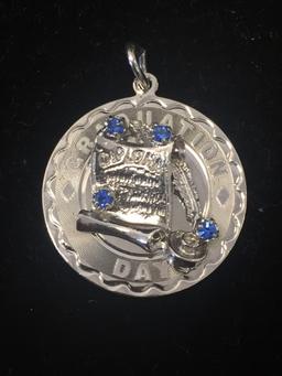 1971 Graduation Day Sterling Silver Charm Pendant W/ Gemstones