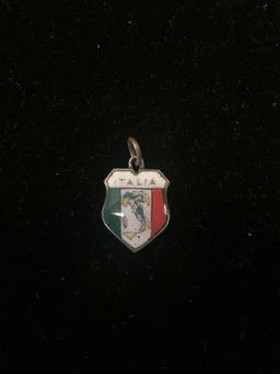 800 Sterling Silver Vintage ITALIA Crest Charm Pendant