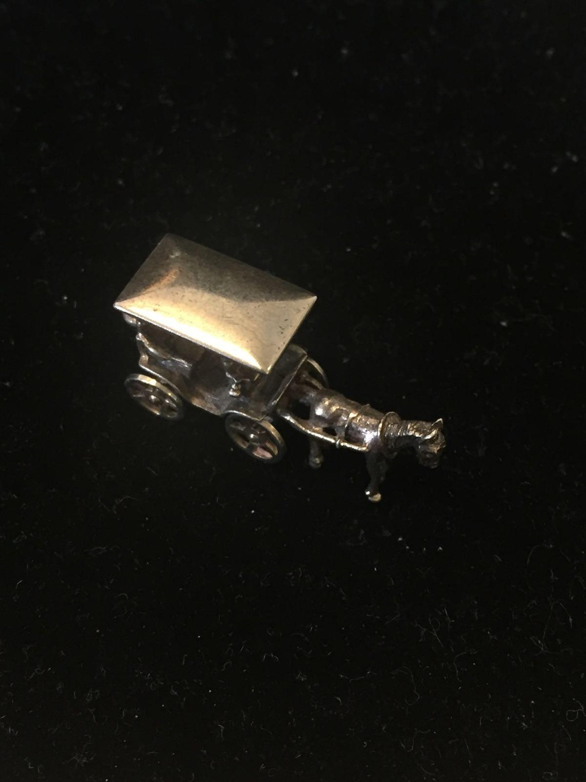 Large Gold Washed Horse Buggy Carriage Sterling Silver Charm Pendant