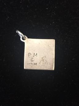 PM Sterling Silver Square Design Sterling Silver Charm Pendant