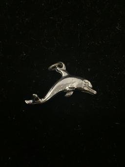 Carved 3D Dolphin Sterling Silver Charm Pendant