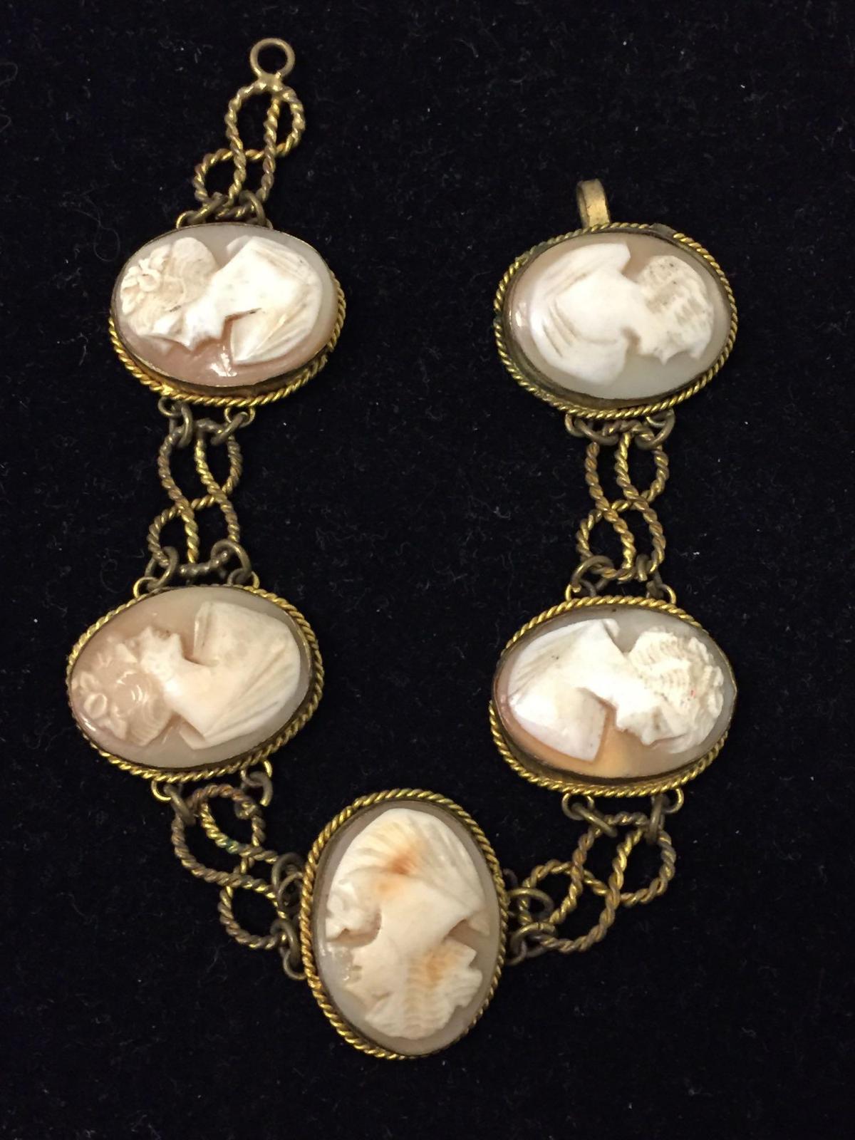 AMAZING 7 Inch Antique Cameo Link Chain Bracelet