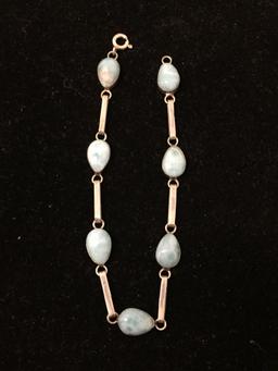 Larimar Lined Gemstone Sterling Silver 7.5 Inch Chain Bracelet