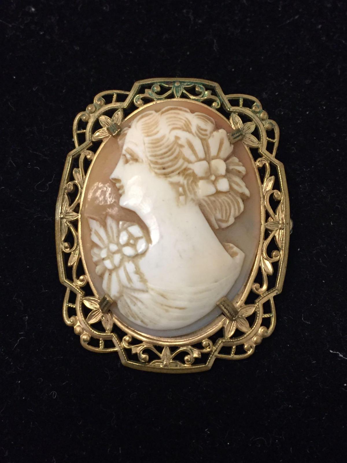 Antique Gold Filled Brooch Cameo Pin - 1.5 Inches