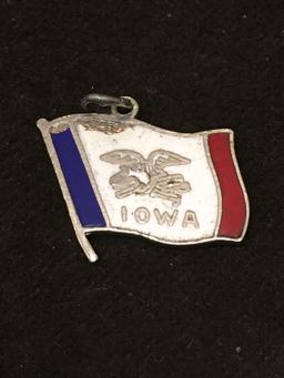 Enameled Iowa Flag Sterling Silver Charm Pendant