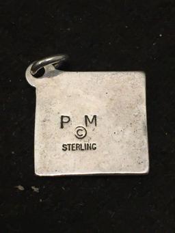 Designer PM Carved Heart Sterling Silver Charm Pendant
