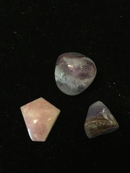 Lot of Three Polished Tumbled Gemstones, Two Amethyst & One Rhodochrosite