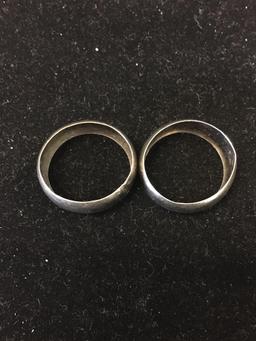 Lot of Two 8mm Wide Half Round Matched Sterling Silver Ring Bands-Size 11