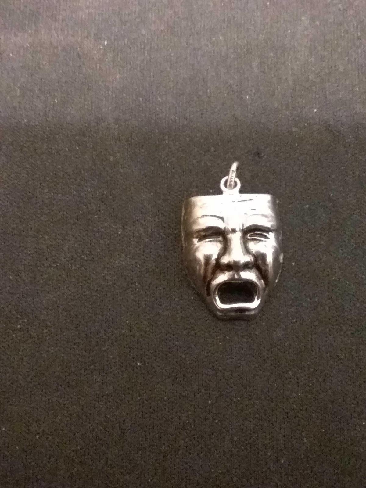 Theatrical Acting Mask Sterling Silver Charm Pendant