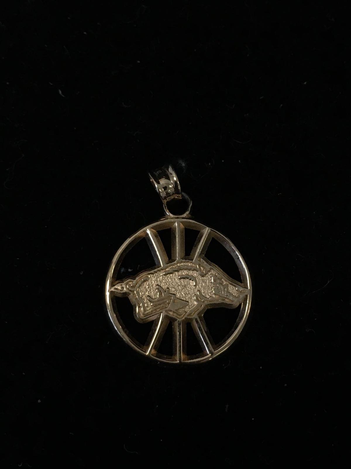 Logoart Designed Wart Hog Motif Round 0.75in Gold-Tone Sterling Silver Pendant
