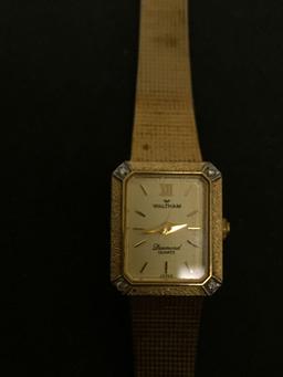Waltham Designed 17x14mm Diamond Accented Bezel Gold-Tone Stainless Steel Watch w/ Bracelet