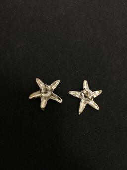 Starfish Motif 17mm Diameter Pair of Sterling Silver Button Earrings