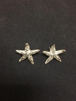 Starfish Motif 17mm Diameter Pair of Sterling Silver Button Earrings