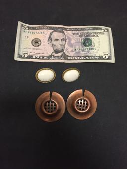 Lot of Two Baer SF Designed Alloy Fashion Earrings, Copper-Tone Round 43mm & Faux Ivory Oval 30x22mm