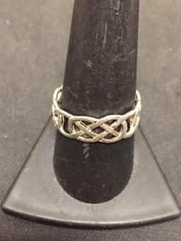 Signed Designed 7mm Wide Celtic Knot Designed Sterling Silver Ring Band-Size 10
