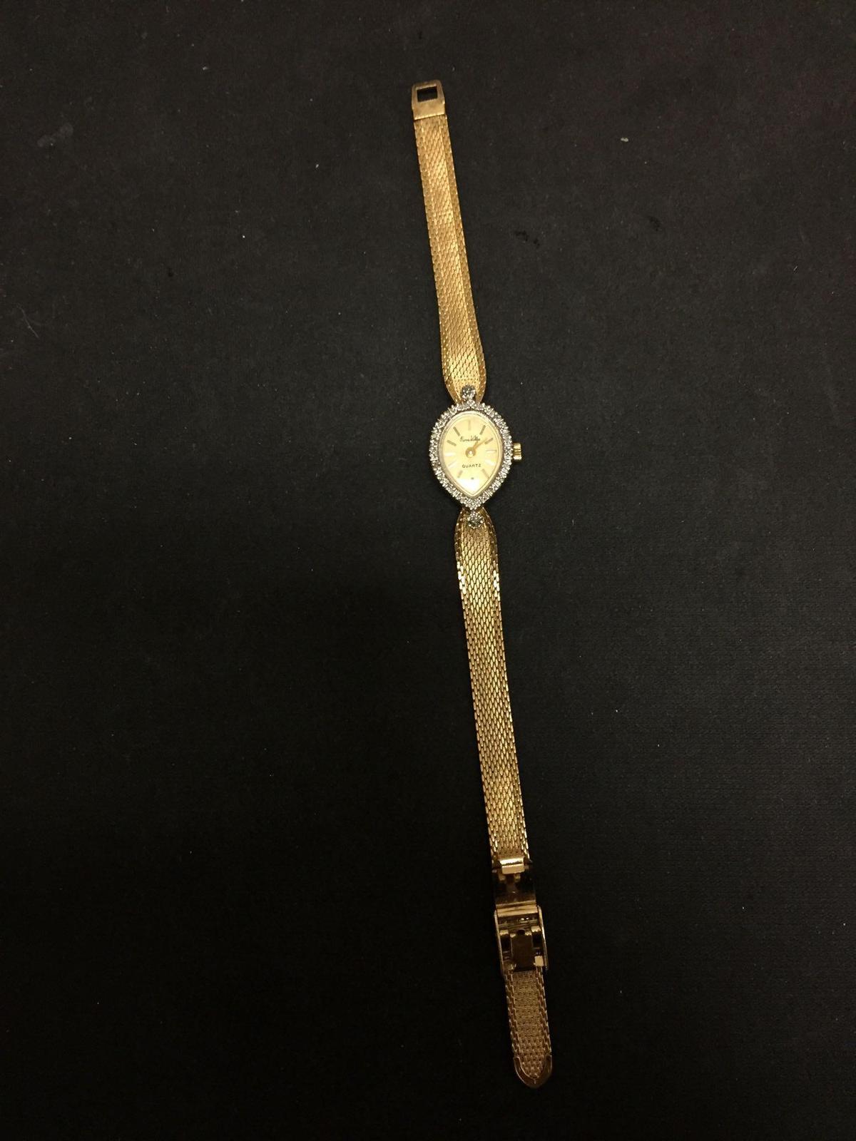 Pierre Vallee Designed 20x15mm Diamond Accented Bezel Gold-Tone Stainless Steel Watch w/ Bracelet