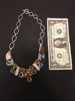 Mabe Pearl Featured w/ Topaz, Moonstone, Citrine & Amethyst Faceted Accents Stamped 925 Nickel