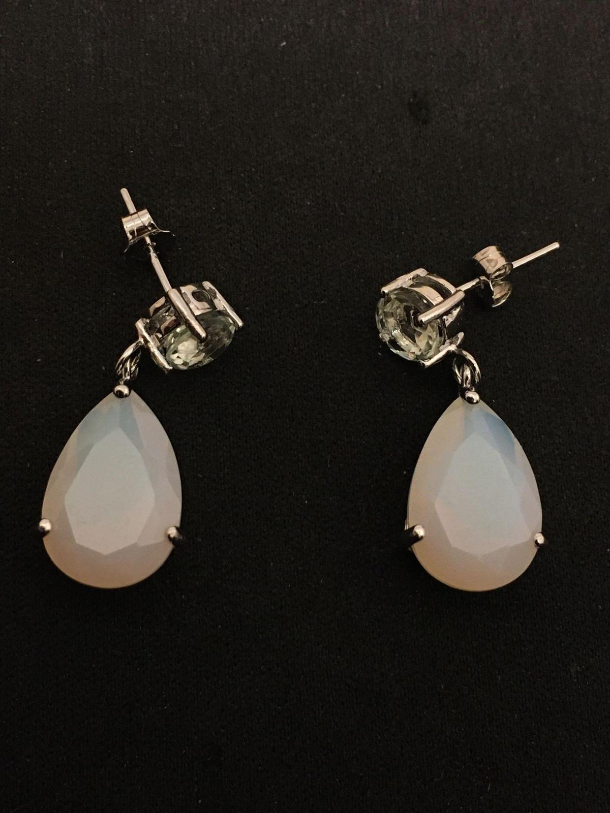 Pear Faceted 15x10mm Opalite w/ 6.0mm Round Faceted Quartz Accent Pair of Sterling Silver Drop