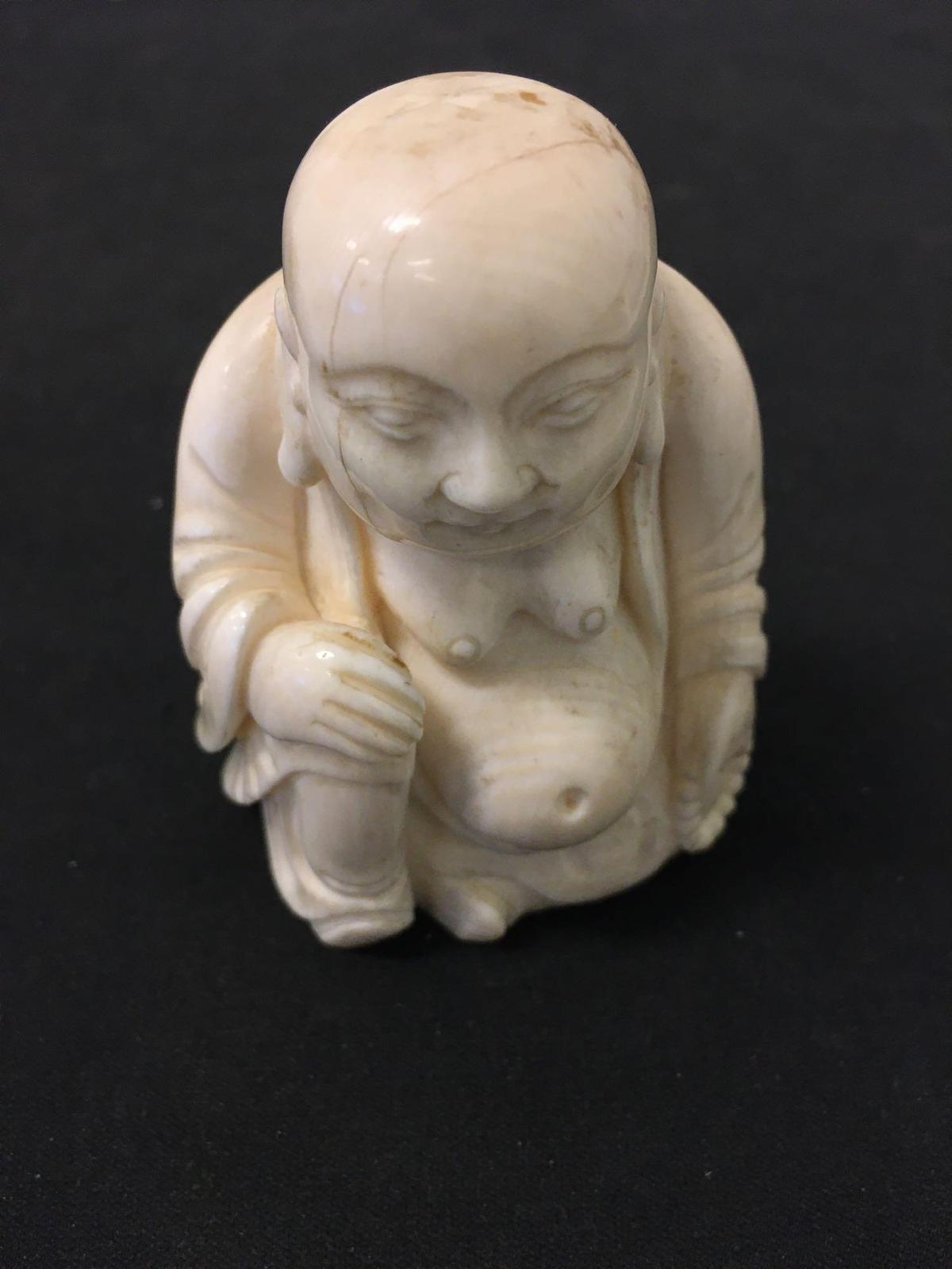 INSANE Large 3 X 2 Inch Carved IVORY Budda Buddah Figurine Statue Heavy ANTIQUE