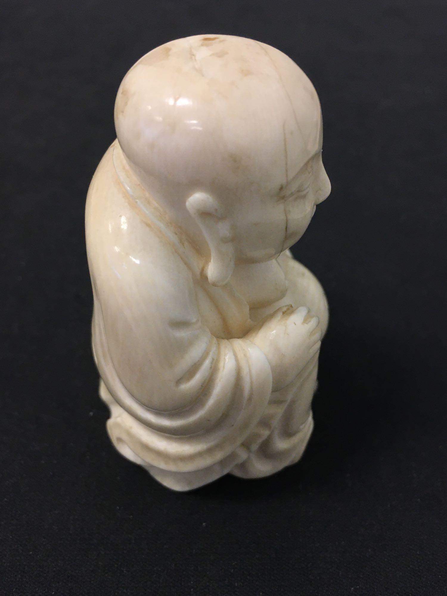 INSANE Large 3 X 2 Inch Carved IVORY Budda Buddah Figurine Statue Heavy ANTIQUE