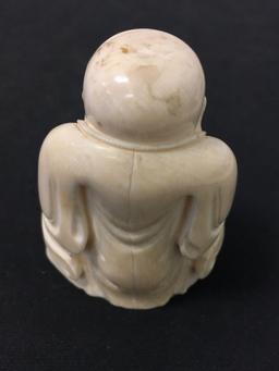 INSANE Large 3 X 2 Inch Carved IVORY Budda Buddah Figurine Statue Heavy ANTIQUE